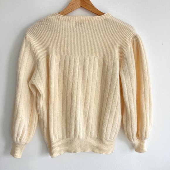 True Vintage 80s Angora Cardigan Puff-sleeve Sweater Pearl Buttons M - Picture 4 of 5